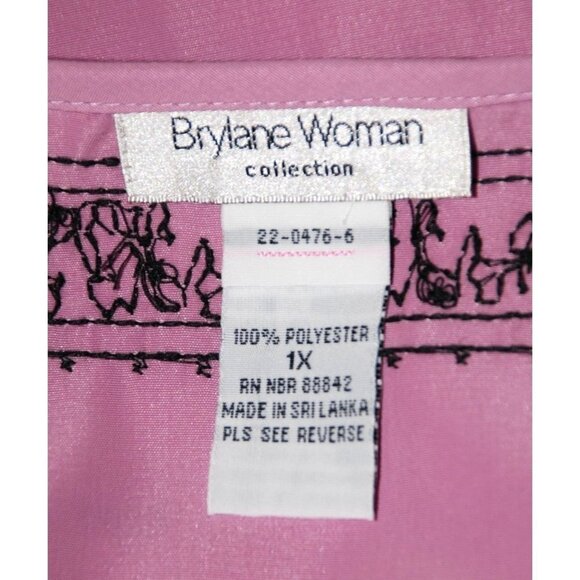 Brylane Woman Collection Purple Lilac Tunic Blouse Size 1X Embroidered V-Neck - Picture 9 of 10